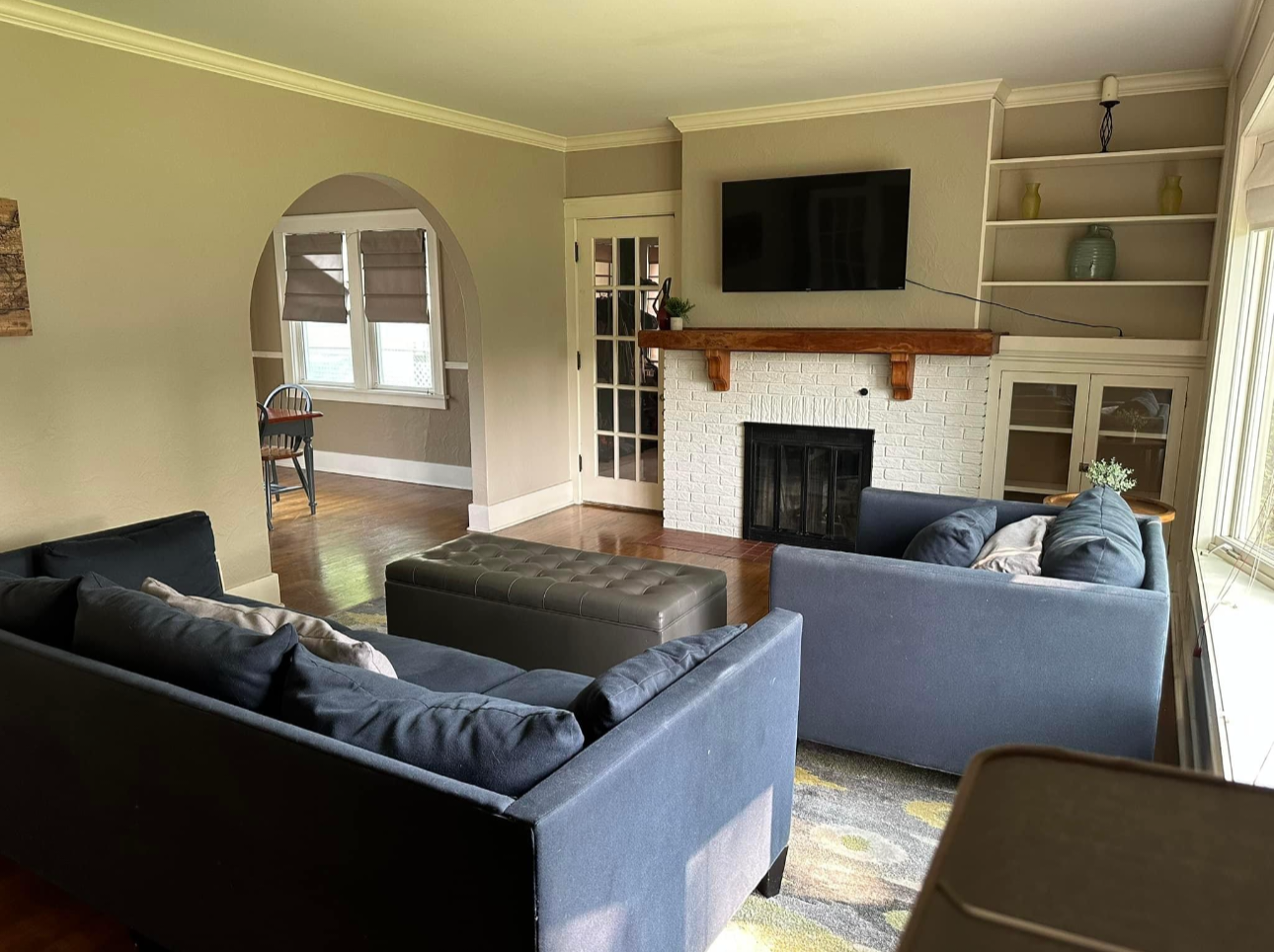 Living room with fireplace and comfortable seating